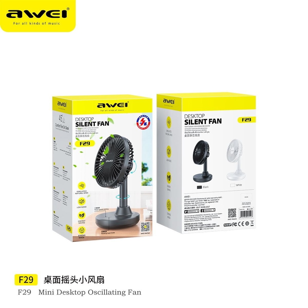 Awei F29 mini Desktop Oscillating Rechargeable Fan