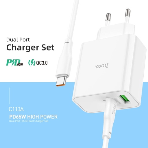 Hoco PD65W Type-C+USB QC3.0 Fast Charger (C113A)